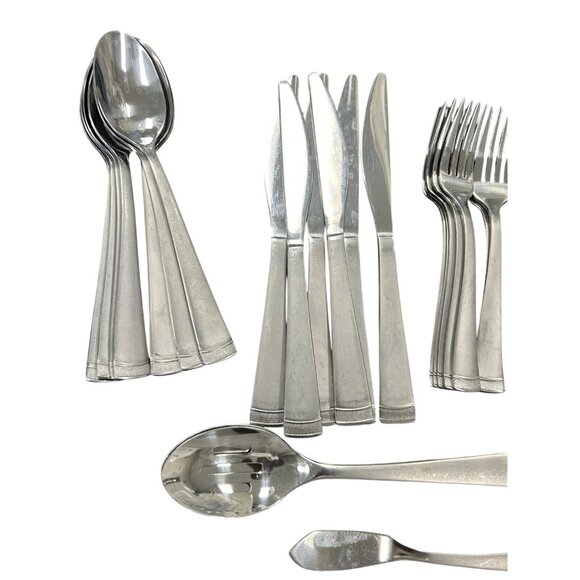 42 PC CAMBRIDGE 11/20 STAINLESS FLATWARE Gratitude PATTERN BRUSHED BEADED GLOSSY - Picture 4 of 9
